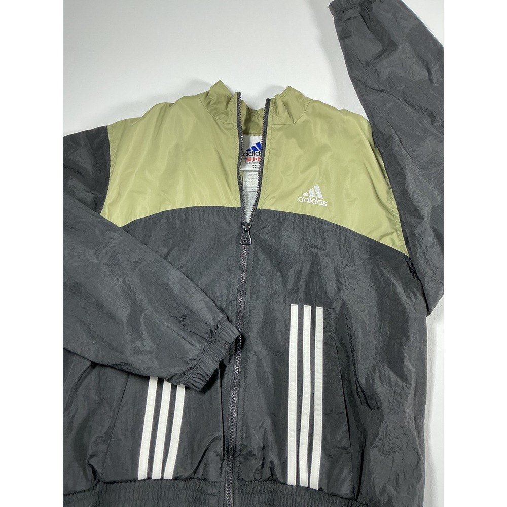 VTG Adidas Colorblock Windbreaker Jacket Flag Tag Green Black Y2K Size M
